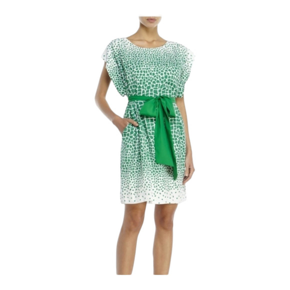 Eliza J green white print belted shift dress size 8 - Picture 1 of 8